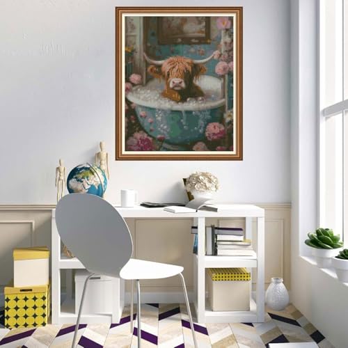 Image of MYBISYMQQ Highland Cow Cross Stitch Kits for Adults,Stamped Cross Stitch Kits for Beginner,DIY Needlepoint Embroidery Patterns Kits Embroidery Patterns for Home Wall Decor 15.7x11.8 inches