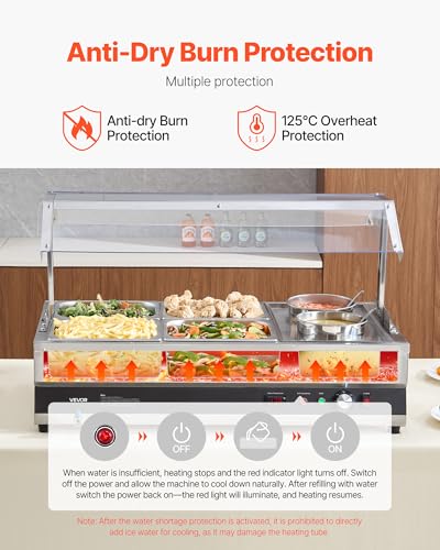 Image of VEVOR Electric Soup Warmer, Two 6.34QT Pots & Four 1 /2 Pans, Stainless Steel Commercial Food Warmer with 86~185F Adjustable Temp, 1500W Bain Marie with Cover, Soup Station for Restaurant, Buffet