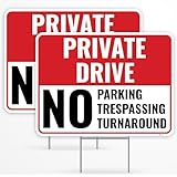 2PC Private Driveway No Turnaround Sign with Stake, 12 Inches by 9 Inches - Corrugated Plastic - No Parking No Trespassing Private Drive No U Turn Sign