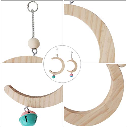 VILLCASE 2 Peças de Pássaros Em Forma de Lua Crescente Balançar Papagaio Pendurado Baloiço Com Sinos