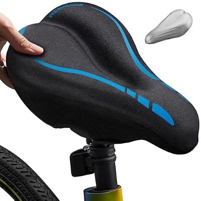 MEENCOOL Bike Seat Cushion - Gel Padded Bike Seat Cover for Men Women Comfort, Adjustable Velcro Secure Bicycle Seat Cushion Compatible with Peloton, Indoor & Outdoor Bicycle Seat(11"x7",Blue)