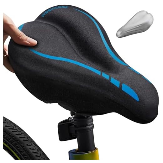 MEENCOOL Bike Seat Cushion - Gel Padded Bike Seat Cover for Men & Women Comfort, Adjustable Velcro Secure Bicycle Seat Cushion Compatible with Peloton, Indoor & Outdoor Bicycle Seat(11"x7"，Blue)