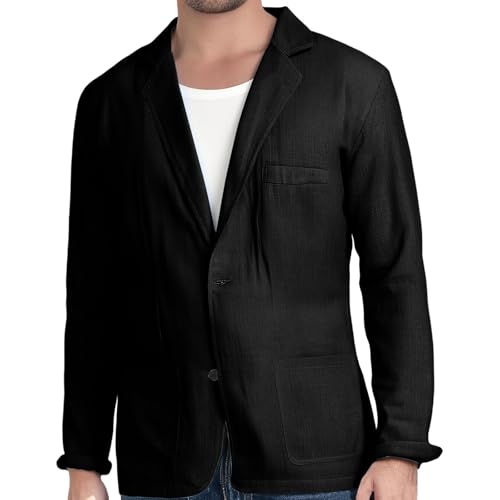 Mens Cotton Linen Blazer Button Down Casual Lightweight Classic Loose Tops Business Outdoor Sport Coat with Pockets2