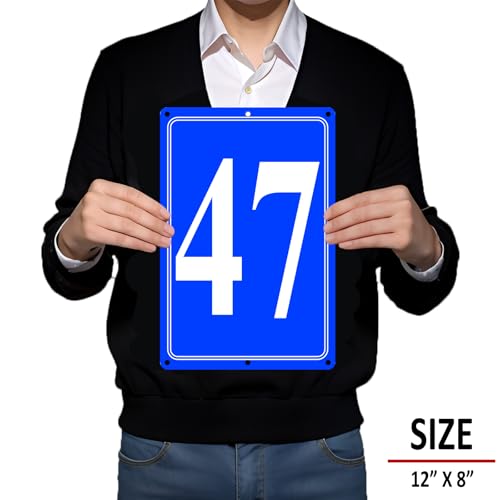 Image of Premium Aluminum Number Signs 47, Metal 12 inch X 8 inch Blue Numbered Signs Outdoor for Parking Lots, Floor, Dock, Court, Aisle, Field, High Visibility, No Fade, Weather-resistant