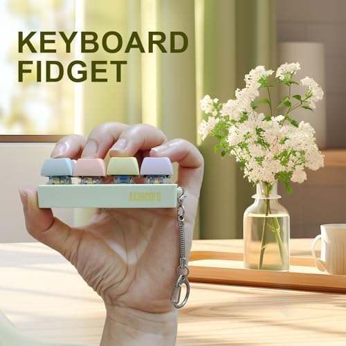 Akascord Keyboard Fidget, Finger Fidget Clicker Keychain Accessories Stress Relief for Adults (Four Colors) - 1