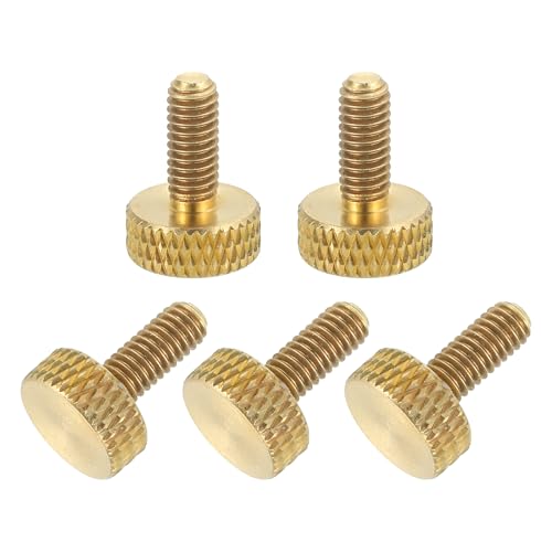 sourcing map 5Pcs M4x10mm Brass Knurled Thumb Screws, Flat Grip Bolt Knobs Fasteners Solid Brass Diamond Knurled Thumb Screws Knobs for Electronic, Mechanical