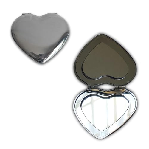Silver Heart-Shaped Compact Mirror (6cm) – Cute Foldable Mini Pocket Mirror for Purse, Compact and Portable Small Mirror, Perfect Heart-Shaped Purse Mirror for Travel and Daily Touch-Ups