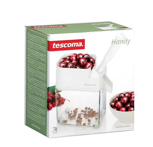 Foto von Tescoma Kirschentkerner manuell, Kirscheintsteiner mit Auffangbehälter, 18.5 x 11.5 x 20.5 cm,Stein ,Weiß/Transparent ,Edelstahl