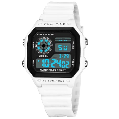 Image of PASOY Men's Digital Multi-Function Watches Dual Time Alarm Stopwatch Countdown Backlight Waterproof Watch
