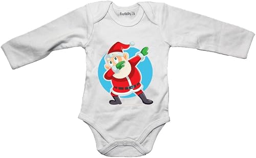 Dancing Christmas Santa - Baby Grow White Long Sleeve