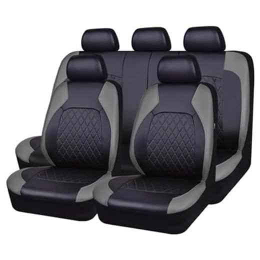 SARCX 9 Piezas Cuero Funda Asiento Coche para Nissan Navara D22 Navara D40 S Navara Np300 Navara Np300 S, Impermeables Juegos De Cubreasientos Interior Accesorios,B/Grey