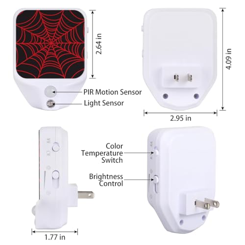 Image of Plug-in Led Night Light with Auto Dusk to Dawn Sensor for Room Decor, Black Spider Web Adjustable Brightness Warm White Lights for Hallway,Bedroom, s Room, Kitchen, Stairway