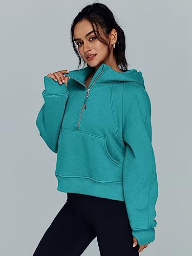Trendy Queen Womens Oversized Sweatshirts Cropped Hoodies Half Zip Fleece Quarter Zip Up Pullover Winter Clothes 2023 Fall Outfits Sweater Teen Girls Fashion #TOP5