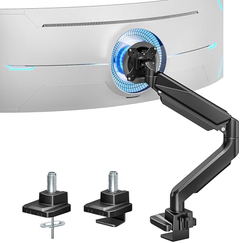 ARES WING Monitor Halterung für 17'-49' Flach Curved Bildschirm, Höhenverstellbar Bildschirmhalterung, Einzel Monitor Arm Tragfähigkeit Max 18 kg, 75/100mm Vesa-Halterung, Tischhalterung Schwarz