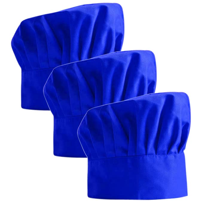 Chef Hats Adult with Adjustable Velcro for Baker, Sous Chef, Head Chef, Kitchen Cooking Chef. (Ocean Blue, 3)