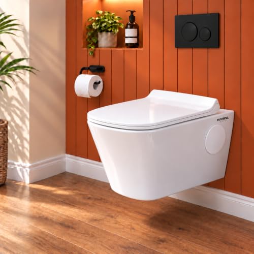 Image of NoveraGlobal Regal Ceramic Wall Hung Western Toilet | Rimless Washdown Flushing | 15-Year Warranty | P-Trap Compatible, 100k Tested Soft Close Seat Cover, 300 KG Load Tested, Anti-Bacterial Commode