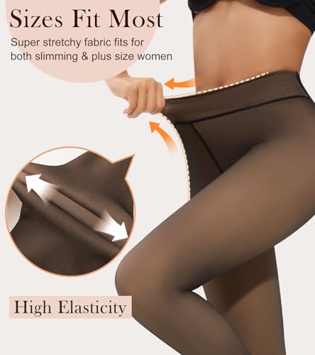 Image of Fleece Lined Tights Sheer Women Fake Translucent Warm Pantyhose Sheer Leggings Thermal Thick Tights for Winter