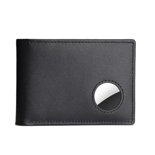 Blaucap Cartera con compartimento AirTag de piel elegante - Slim AirTag Wallet con tecnología RFID - Monedero, billetera Air-Tag Billetera, billetera para hombre, Negro , normal, Clásico