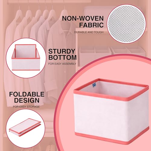 Image of Skrill 8-Piece Foldable Cloth Storage Box Set | Cube Baskets, Bins & Dividers for Closet & Dresser Drawer Organization | Storage for Shirts, Pants, Underwear, Bras, Inners, Socks & More - Pink