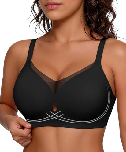 Popilush Full Coverage Bras for Women Wireless Push Up Tshirt Bra Mesh Comfortable Bralettes with...