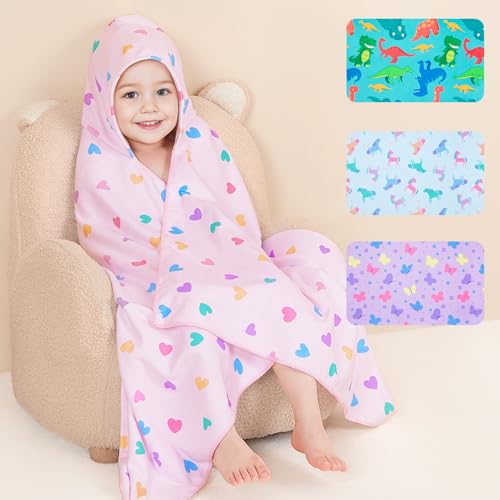 Image of Basumee Toddler Bath Towels with Hood for 0–6 Years 55" x 28" Soft Absorbent Hooded Kids Bath Towel with Button for Boys and Girls Shower Bath Beach Swimming Essentials