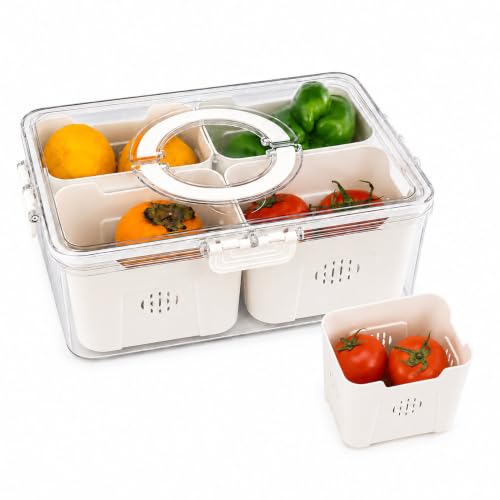 Acrylic Refrigerator Storage Organizer Box with Four Compartments and Locking Lid - 3-27