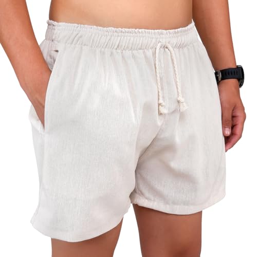 Kit 2 Shorts Mauricinho Linho Premium Bermuda Verão Praia (Branco/Bege, M)