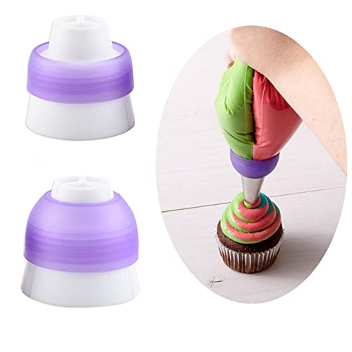 NentMent 2 Pack Piping Bag Couplers Adapter Swirl Twist 3 Color Decorating Kit Tool for Icing Frosting Tips Russian Flower Mouth Nozzles Disposable Reusable Pastry Bags Cake Cupcake
