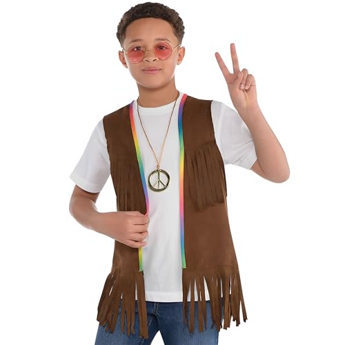 Amscan Brown 60's Long Hippie Vest(1 Count) Premium Polyester - Vibrant, Groovy & Retro Style - For Costumes & Themed Parties