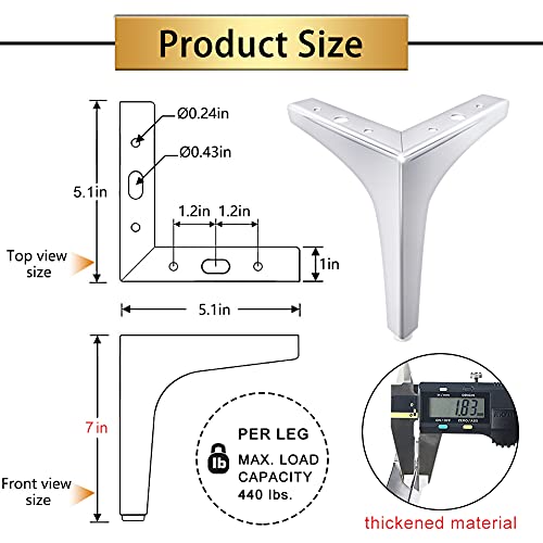 Gosche Metal Furniture Legs 7 Inch, Chrome Polished Silver Sofa Legs Set Of 4, Modern Style Replacement Triangle Legs For Dresser Chair Bed Cabinet Cupboard Diy Replacement Couch Feet #TOP3