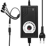 RNPKZ Lüfterdrehzahlregler, 4 Pin Pwm Lüftersteuerung + 12V Netzteil,DC 3-12V Einstellbar Netzteil Adapter, 100-240V AC Einstellbarer Netzadapter mit Splitterkabel für Elektroventilatoren