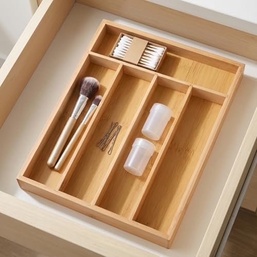Wooden-Silverware-Organizer-for-Drawer-Bamboo-Utensil-Drawer-Organizers-Kitchen-Utensil-Organizer-Tray-with-5-Storage-Compartments-Flatware-Organizers-for-Cutlery-Flatware-131-x-98-x-15