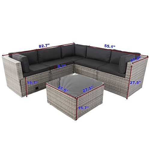 Goohome 6-Piece Outdoor Patio Furniture Set,All-Weather Pe Rattan Wicker Conversational Sectional Sofa W/Coffce Table And 3 Corner Chair, 2 Single Backrest Sofa, Waterproof Cushion, For Backyard Porch #TOP4