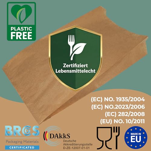 Loxato Papiertüten 1000 Stück - Brottüten Papier - Bäckertüten - Brötchentüten Kraftpapier - Frühstücksbeutel Papier - Butterbrottüten Braun - 15x6,5x28cm