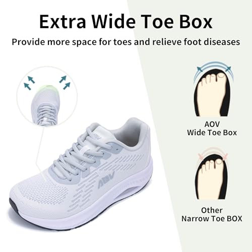 Image of AOV Wide Toe Box Shoes Women Arch Support Walking Shoes Plantar Fasciitis Orthotic Tennis Sneakers