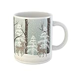 759 Tasses en Porcelaine Bleu Peinture Hiver Paysage Cerfs Neige Et Arbre Noël Tasse Personnalisée Tasses À Café Humoristique Mugs pour Maman Idée Cadeau La Fête des Pères 330Ml