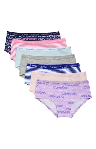Calvin Klein Little Girl's Modern Cotton Hipster, Multipack Underwear, Purple, Grey, Pink, Nude, Lilac, Blue, Purple, Medium
