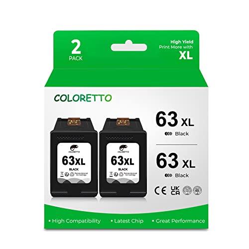 Coloretto Remanufactured Printer Ink Cartridge Replacement For Hp 63Xl To Use With Envy 4520 4516 Officejet 5255 5258 Deskjet 1112 3632 3639 1112 2130 3632 3633 3634 (2 Black) Combo Pack #TOP14