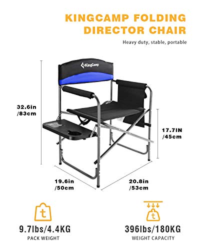 Kingcamp Portable Camping Chair, Folding Directors Chair Compact Outdoor Chair With Side Table Cup Holder For Beach Trip Tailgating Lawn Sports Backpacking Fishing Picnic, Blue #TOP1