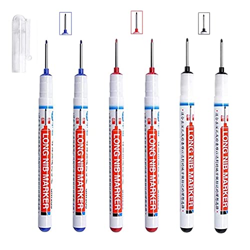 YLYDMY marqueur de Trou Profond à tête Longue imperméable,Multi-usages Trou Profond marqueurs stylos,pour Marque de Traitement du Bois en Plastique en métal (6pcs) Cover