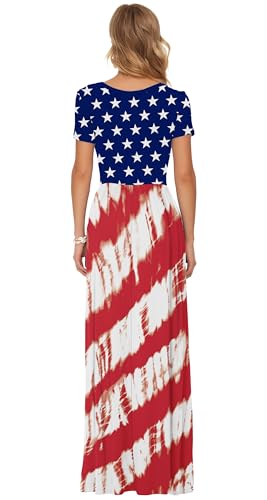 Image of AUSELILY Women's Classic Short Sleeve Loose Plain Casual Long Maxi Dresses | Year Round wear solid floral print, Casual wear, Empire waist, Floor-length, Side pockets, Short Sleeve