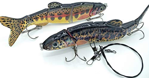 SIMSA-Expert 2X Forellen Wobbler | Swimbait Kunstköder Shad | 2er-Set (16,5cm 38g) | 2 x Stahlvorfach (30cm) für Hecht Cover