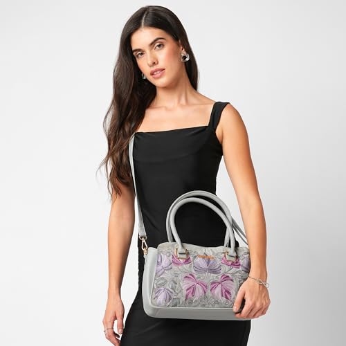 Image of Caprese Siji Tresana Large Satchel Bag for Women | Kashida Embroidery Handbag with Adjustable & Detachable Strap & 3 Spacious Compartments | Stylish Handheld Bag for Work, Travel & Everyday Use