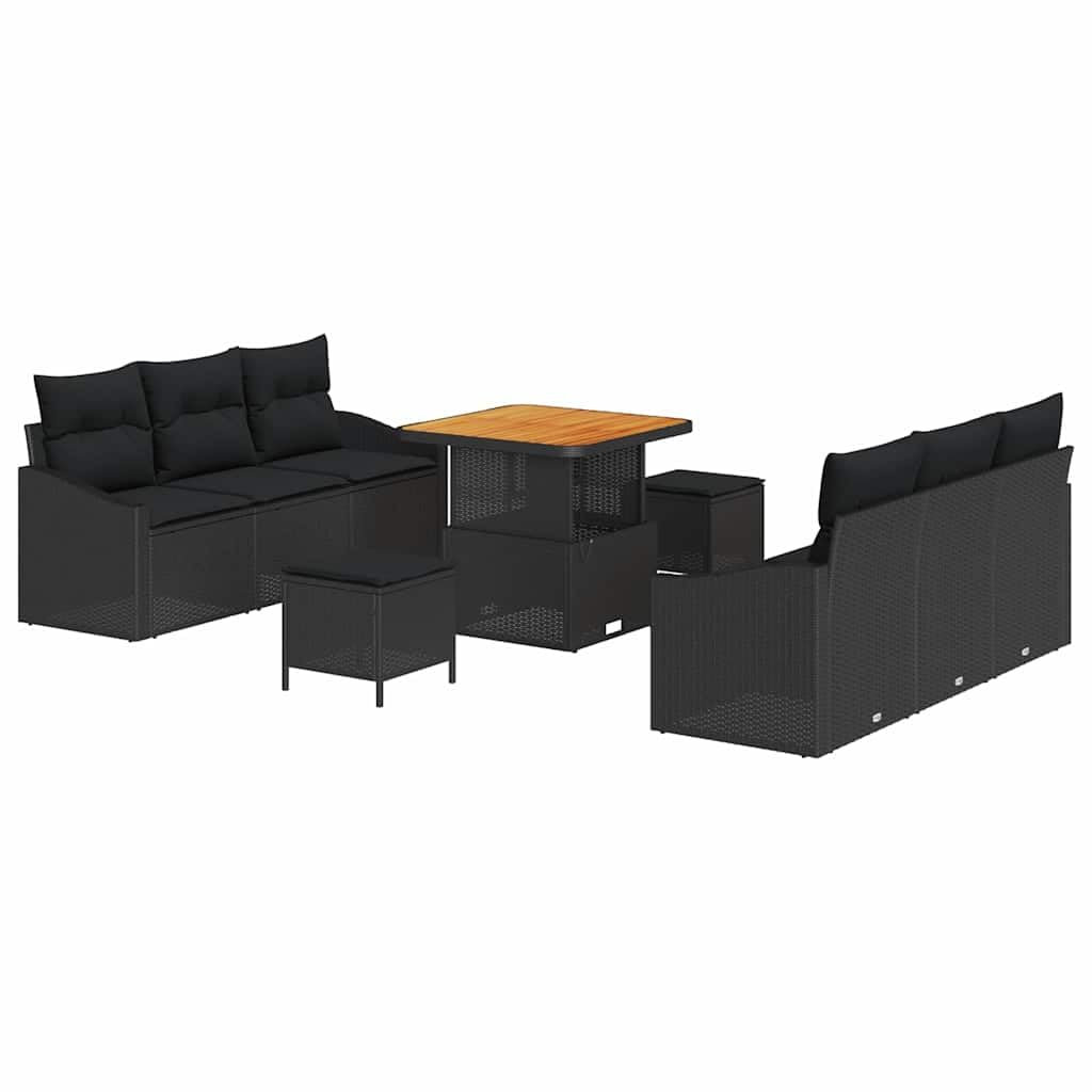 Sofa ogrodowa zestaw 9 szt. 8-osobowa polirattanowa czarna ze