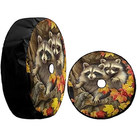 KiuLoam Cute Raccoon Spare Tire Cover with Backup Camera Hole Universal Sunscreen Waterproof Wheel Covers for Trailer RV SUV Truck and Many Vehicles (17" for Diameter 31"-33") Cover