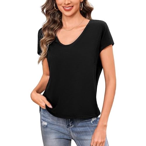 Totatuit Women Womens Short Sleeve Cotton Tops Summer T Shirts Round Neck Causal Loose Fit Tee Fashion Basic Tee 2026