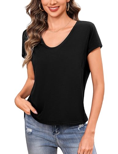 Totatuit Women Womens Short Sleeve Cotton Tops Summer T Shirts Round Neck Causal Loose Fit Tee Fashion Basic Tee 2026 - image 1