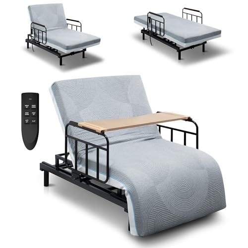 Adjustable Twin Electric Bed Mattress for Seniors,Electric Hospital Beds with Wired Remote for Handicapped, Backrest Adjustment 70°, Best Bed for Elderly, Safe Standing/Sitting/Lying Aid
