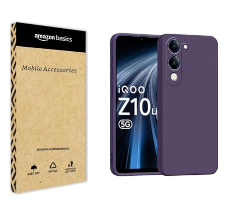 Image of amazon basics Back Cover for Vivo T4 Lite /iQOO Z10 Lite 5G | Ultra Slim Soft Rubberised Case | Matte Silicone Flexible Mobile Case | Camera Protection - Purple