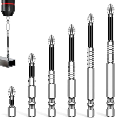 KEWAYO 6Pcs Magnetic Phillips Screwdriver Bit Set, 1/4 Inch Hex Shank, Alloy Steel Anti-Slip Cross Driver Bit for Power Screwdriver Impact Drill